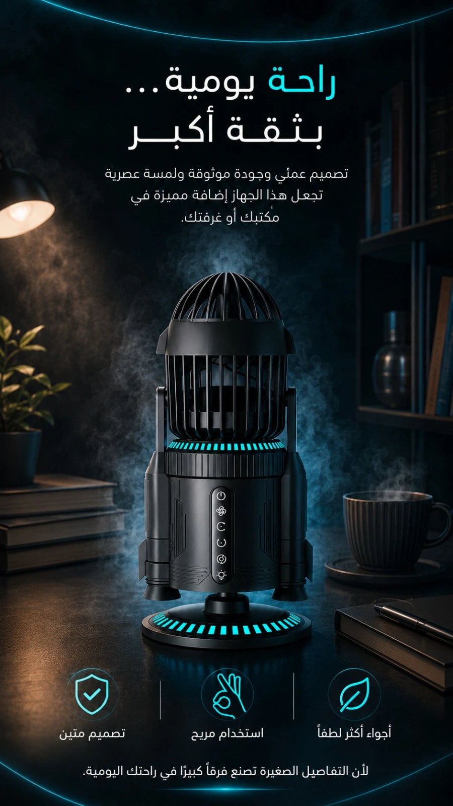 Rocket-Style Desktop Fan with Dual Mist Spray & RGB Light
