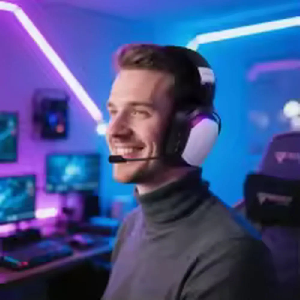 ACEFAST Ultra Low Latency Wireless Gaming Headset with RGB Lighting, Detachable 50mm Microphones, and 2.4G Bluetooth Speaker