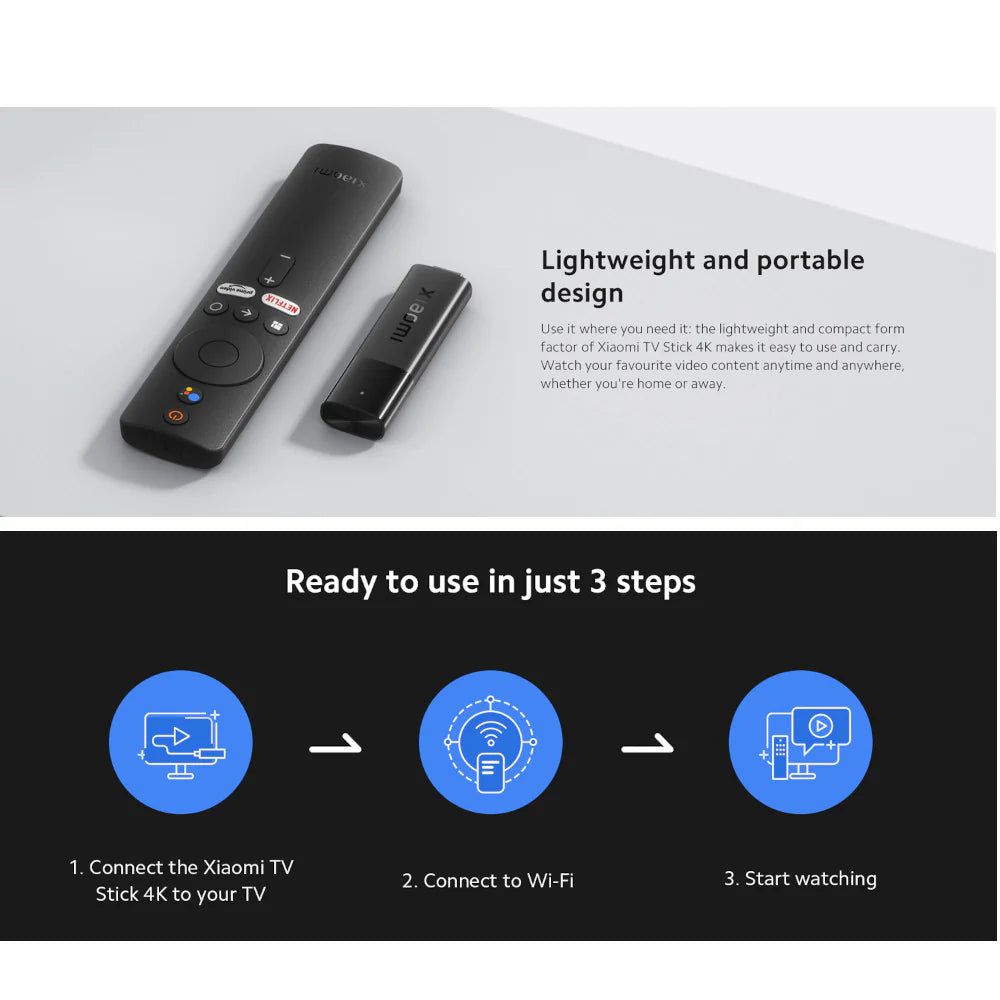 Xiaomi TV Stick 4K - Streaming Media Player with Remote Control and Google Assistant