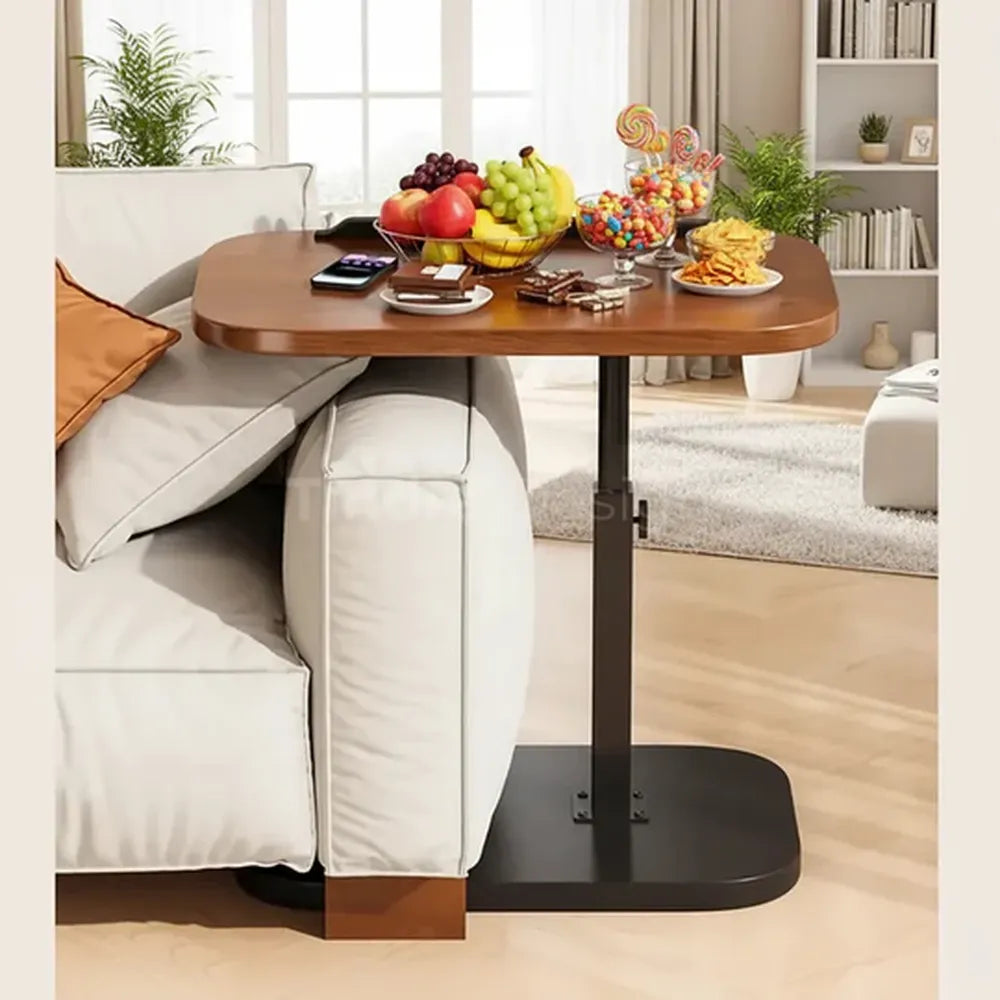 Adjustable Foldable Sofa Side Table Rotating Desktop Height - Wooden
