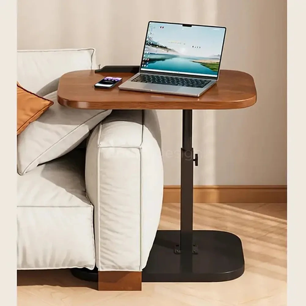 Adjustable Foldable Sofa Side Table Rotating Desktop Height - Wooden