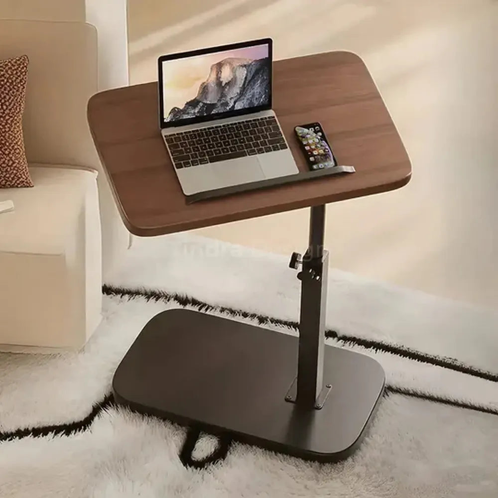 Adjustable Foldable Sofa Side Table Rotating Desktop Height - Wooden