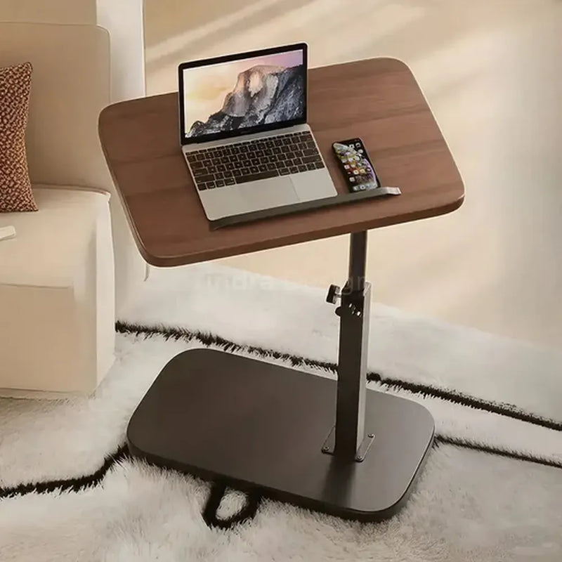 Adjustable Foldable Sofa Side Table Rotating Desktop Height - Wooden-9