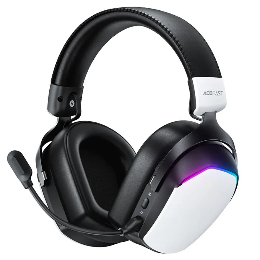ACEFAST Ultra Low Latency Wireless Gaming Headset with RGB Lighting, Detachable 50mm Microphones, and 2.4G Bluetooth Speaker