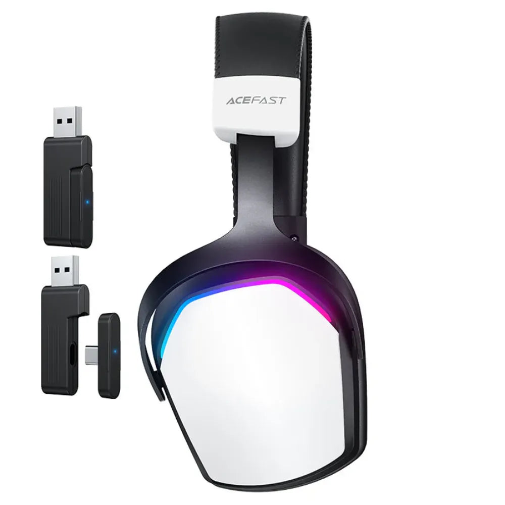 ACEFAST Ultra Low Latency Wireless Gaming Headset with RGB Lighting, Detachable 50mm Microphones, and 2.4G Bluetooth Speaker