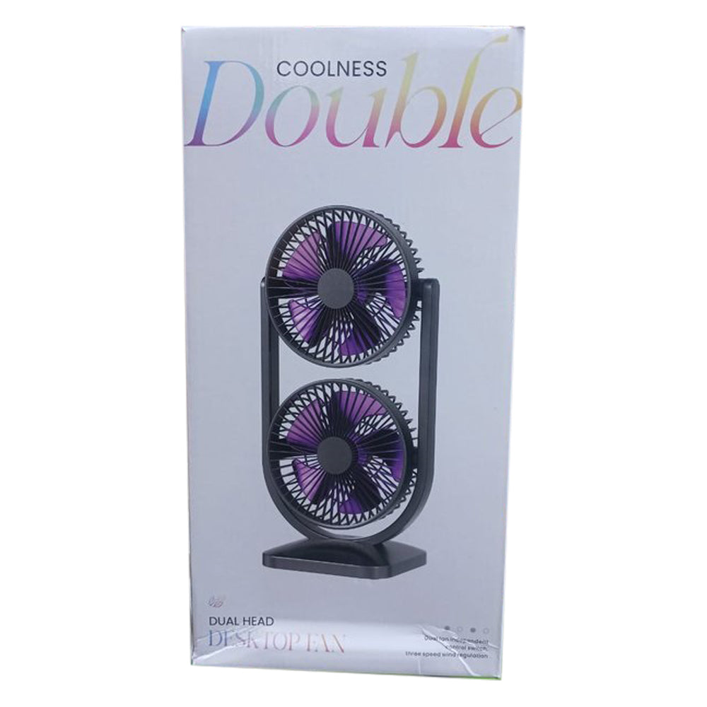 Dual-Head Rechargeable Desk Fan, 4000mAh Battery, 3-Speed Airflow, Portable USB Table Fan for Office, Dorm & Travel – ABS/PC/PP Build-black