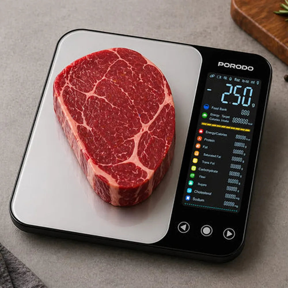 Porodo Lifestyle Kalio Smart Food Kitchen Scale Measuring Tape with Nutritional Calculator - Silver