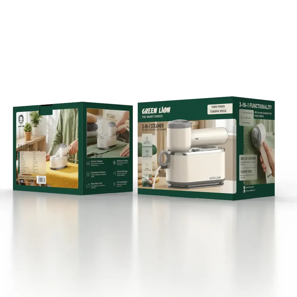 Green Lion 3-in-1 Handheld Garment Care -Dry Iron, Steamer & Lint Remover