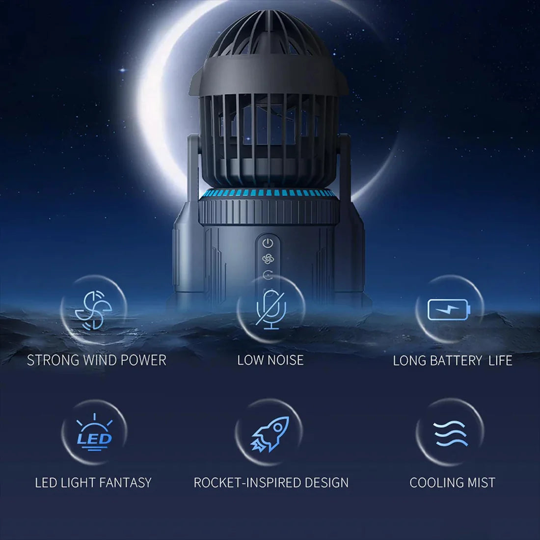 Rocket-Style Desktop Fan with Dual Mist Spray & RGB Light Lamp