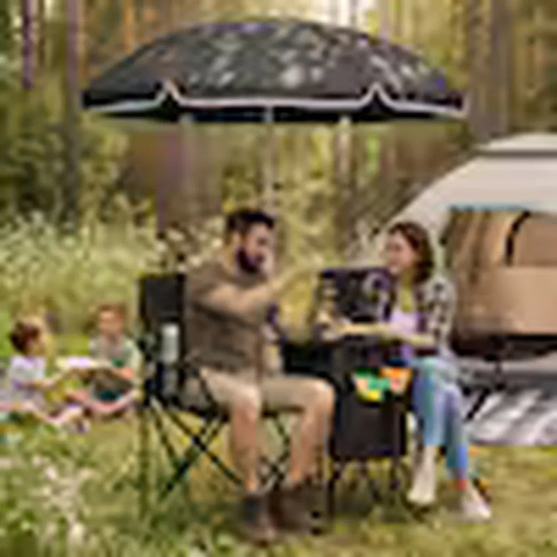 Double Folding Picnic Chairs – Portable 2-Seat Camping Chair with Adjustable Umbrella, Cooler Bag & Beverage Holders Color Black-10