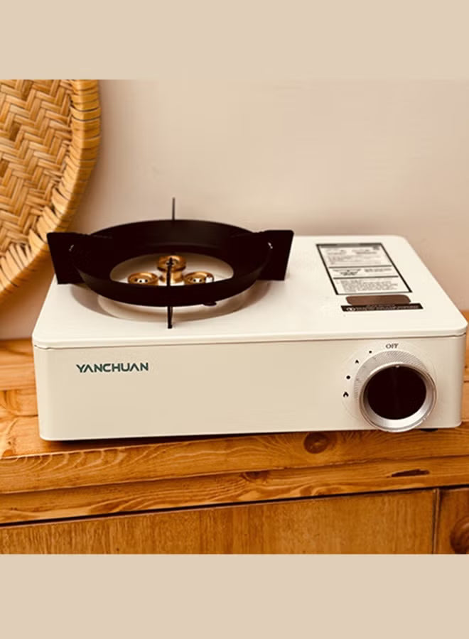 Yanchuan Portable Gas Stove, Single Burner High-Efficiency Butane Cooker with Durable Steel Body & Compact Outdoor Design - White
