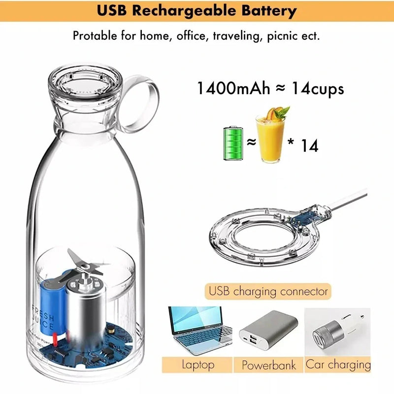 Portable 4 Blades Rechargeable Glass Blender 350ml 1400mAh Battery USB Rechargeable - Pink-5