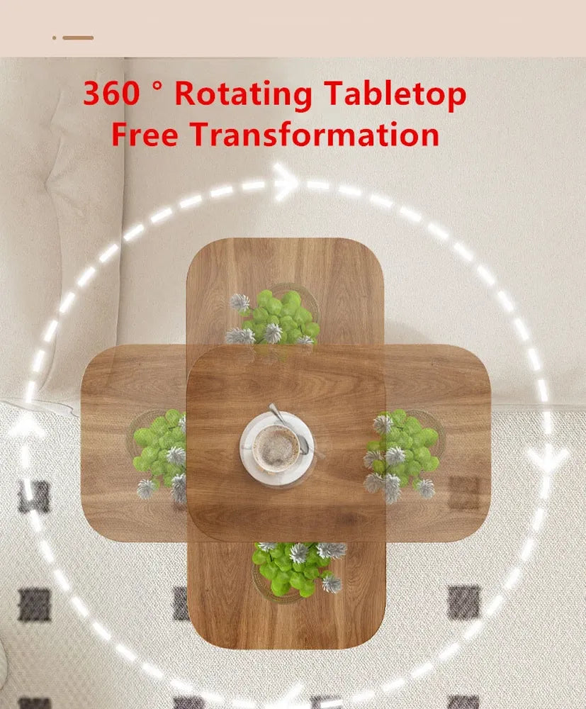 Adjustable Foldable Sofa Side Table Rotating Desktop Height - Wooden