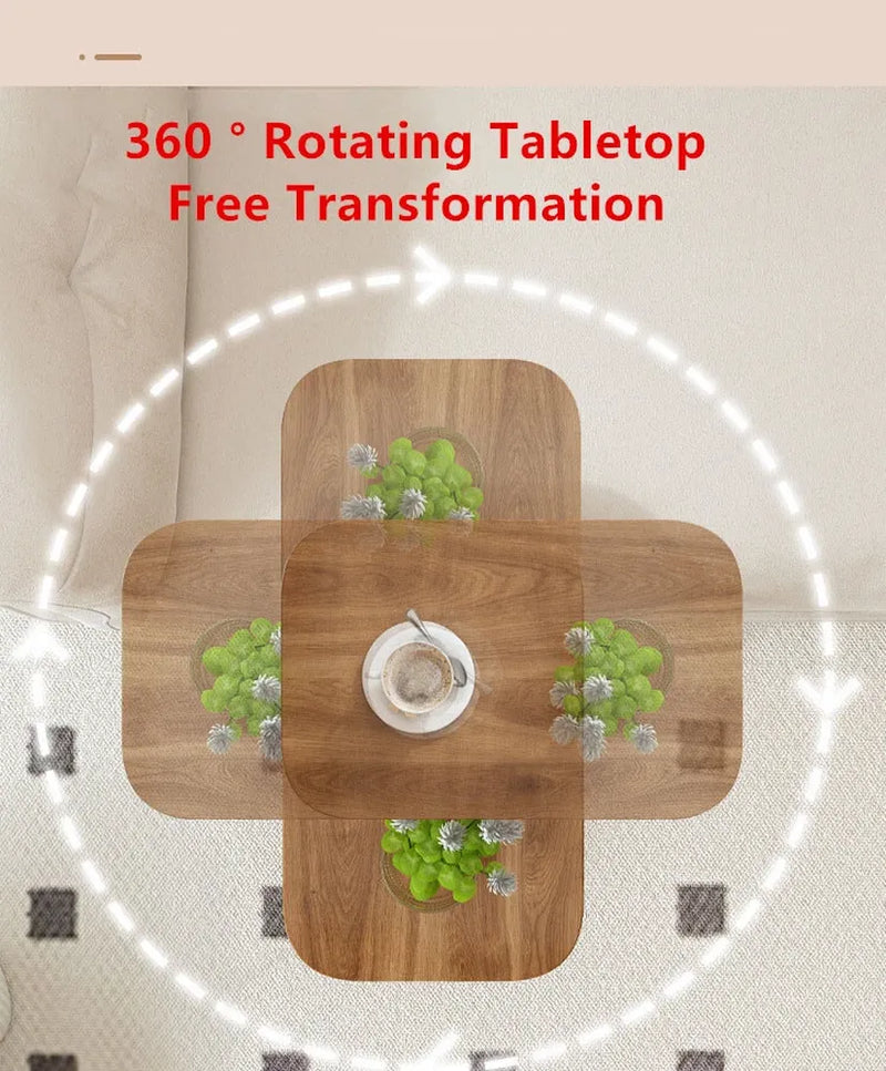 Adjustable Foldable Sofa Side Table Rotating Desktop Height - Wooden-3